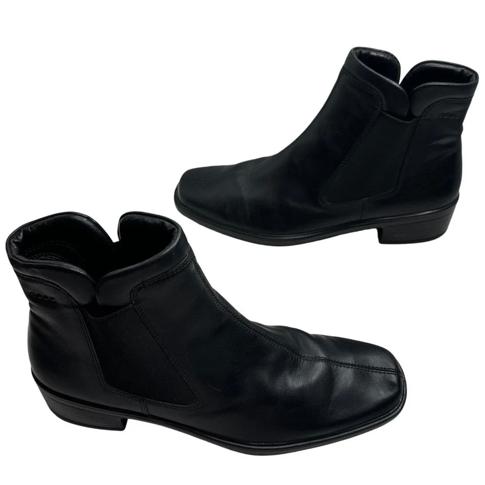 ECCO Womens Black Leather Square Toe Ankle Boots Shock Point Size 41 US 10-10.5